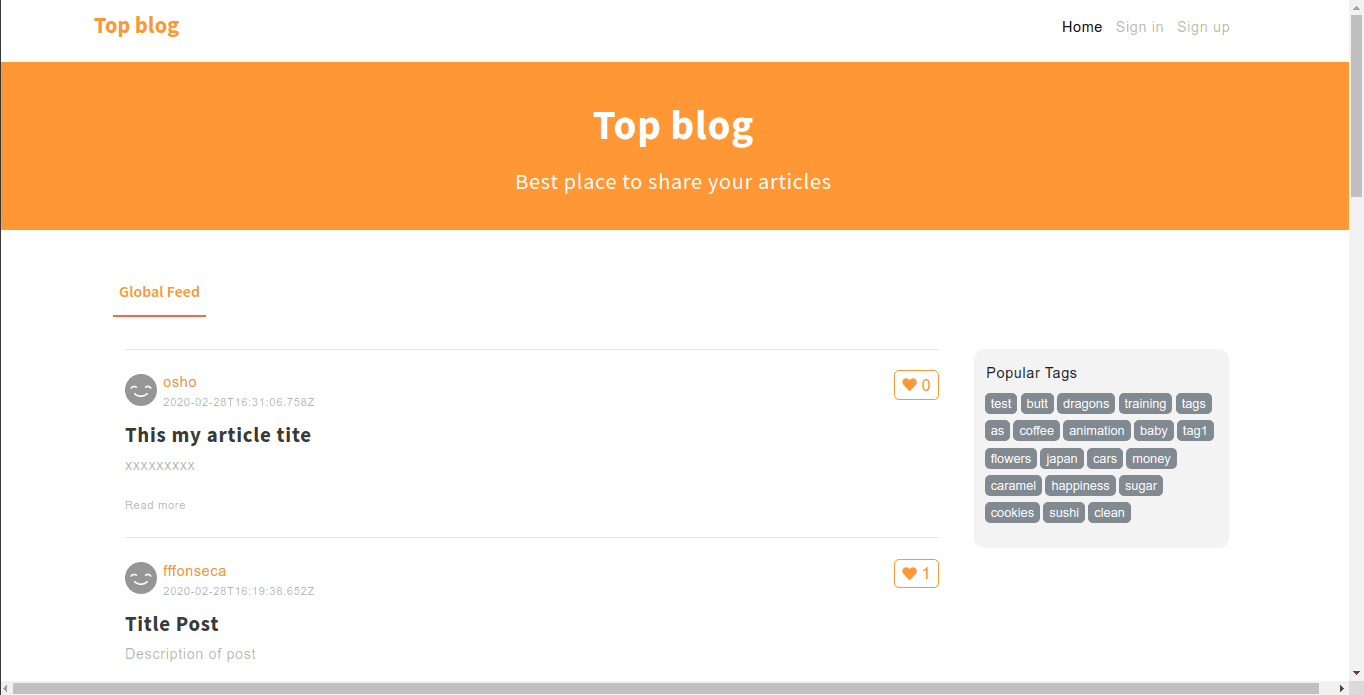 Top blog - blog app